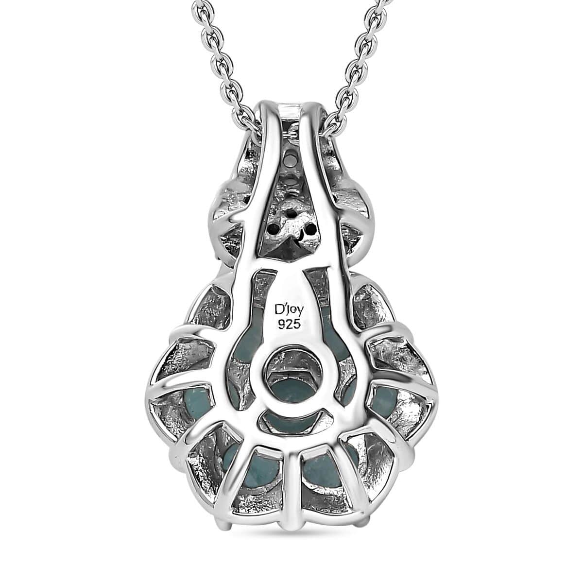 Premium Grandidierite and White Zircon Floral Pendant Necklace 20 Inches in Platinum Over Sterling Silver 1.50 ctw image number 4