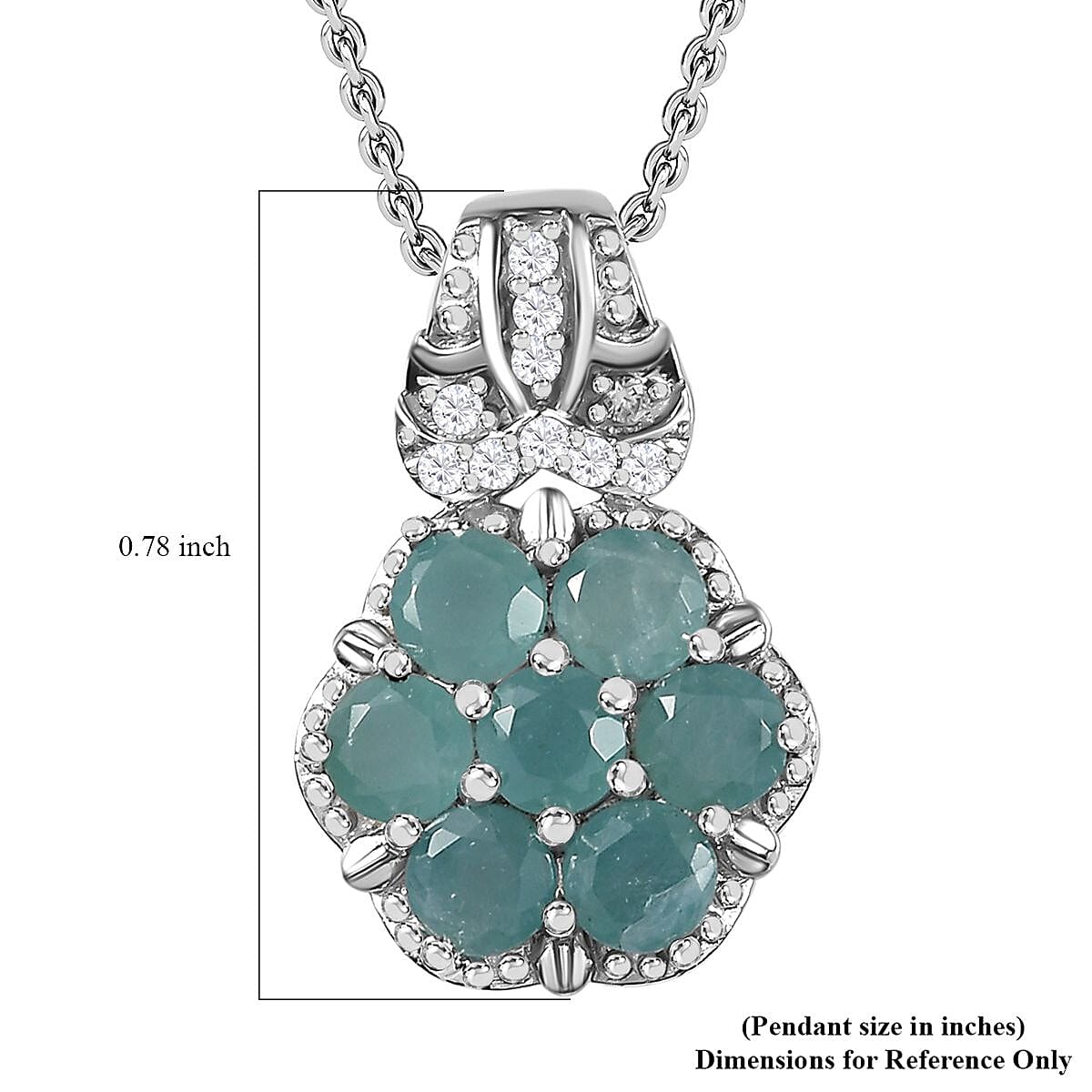 Premium Grandidierite and White Zircon Floral Pendant Necklace 20 Inches in Platinum Over Sterling Silver 1.50 ctw