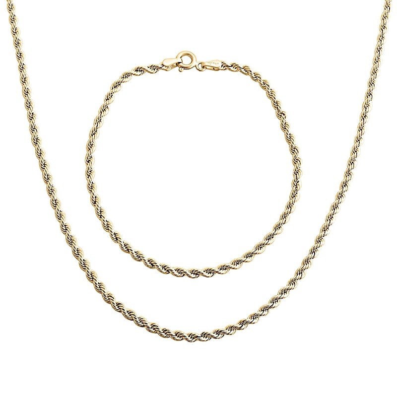 Seta Corda Italian 2.7mm Chain Bracelet (7.50In) and Necklace in 10K Yellow Gold 5.65 Grams 24 Inches