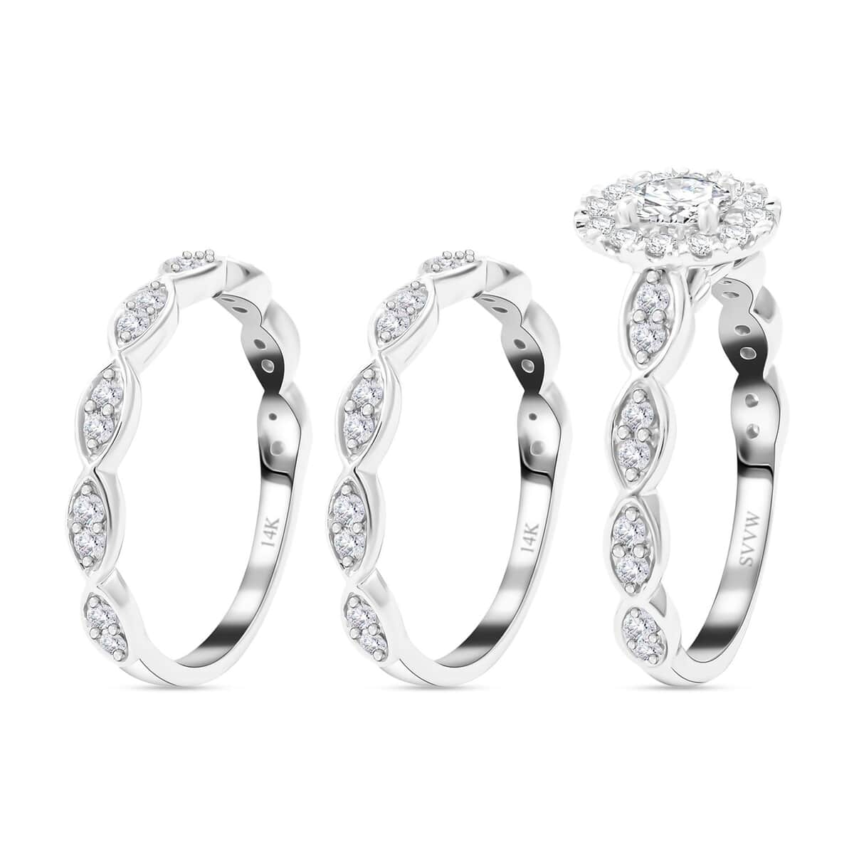 14K White Gold Diamond G-H SI Set of 3 Ring (Size 7.0) 1.00 ctw image number 3