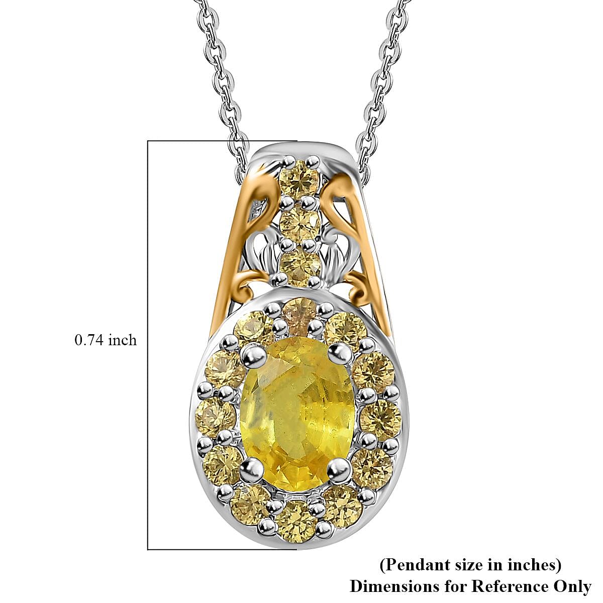 Madagascar Yellow Sapphire Halo Pendant Necklace 20 Inches in Vermeil Yellow Gold and Platinum Over Sterling Silver 1.60 ctw image number 6