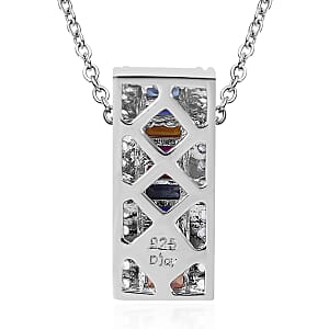 Multi Sapphire, White Zircon Pendant Necklace (18 Inches) in Platinum Over Sterling Silver
