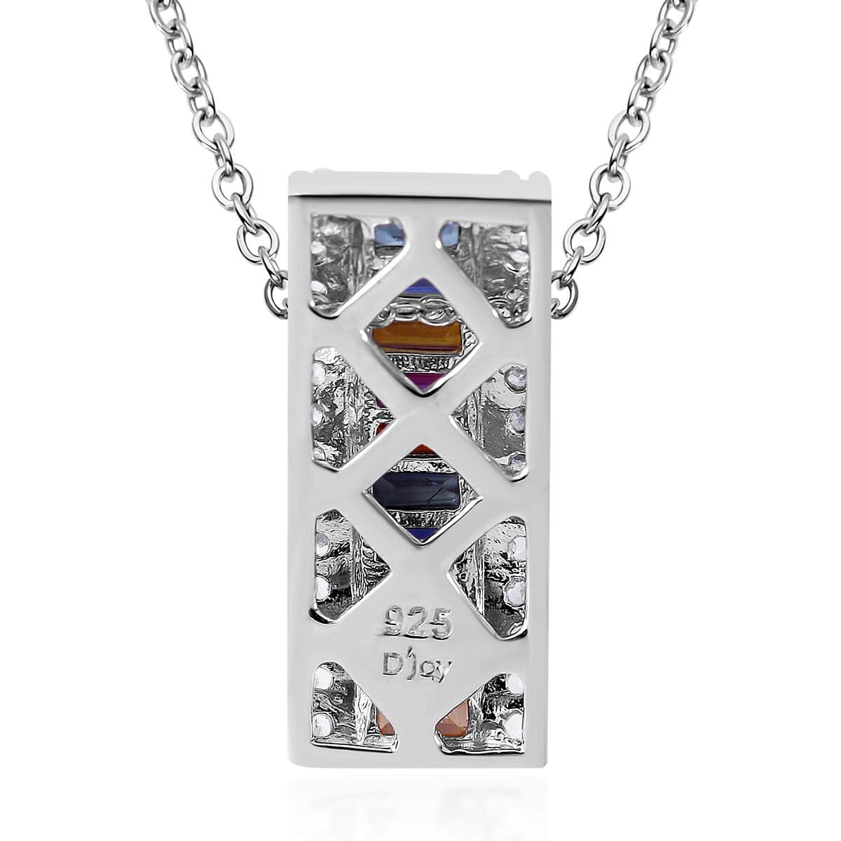 Multi Sapphire, White Zircon Pendant Necklace (18 Inches) in Platinum Over Sterling Silver image number 3
