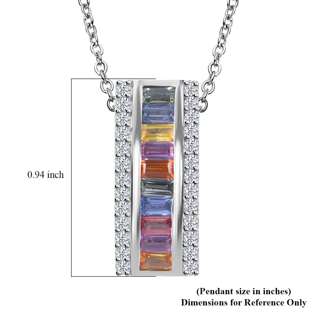 Multi Sapphire, White Zircon Pendant Necklace (18 Inches) in Platinum Over Sterling Silver image number 5