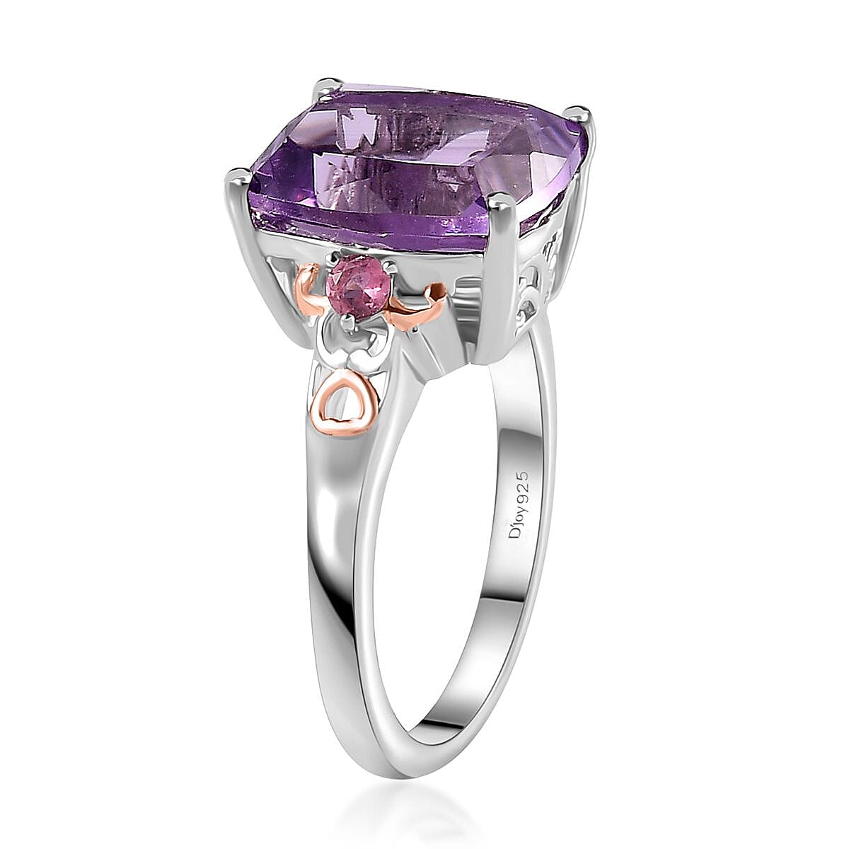 Premium Rose De France Amethyst, Morro Redondo Pink Tourmaline Ring (Size 6.0), Pendant Necklace 20 Inches in Vermeil RG and Platinum Over Sterling Silver 11.00 ctw