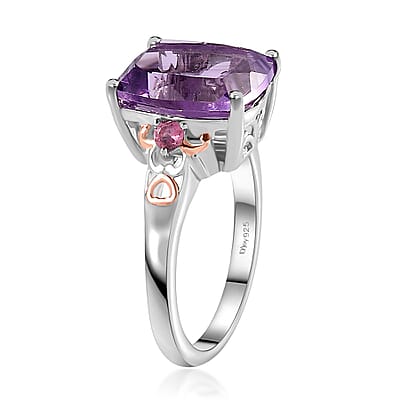 Premium Rose De France Amethyst, Morro Redondo Pink Tourmaline Ring (Size 6.0), Pendant Necklace 20 Inches in Vermeil RG and Platinum Over Sterling Silver 11.00 ctw
