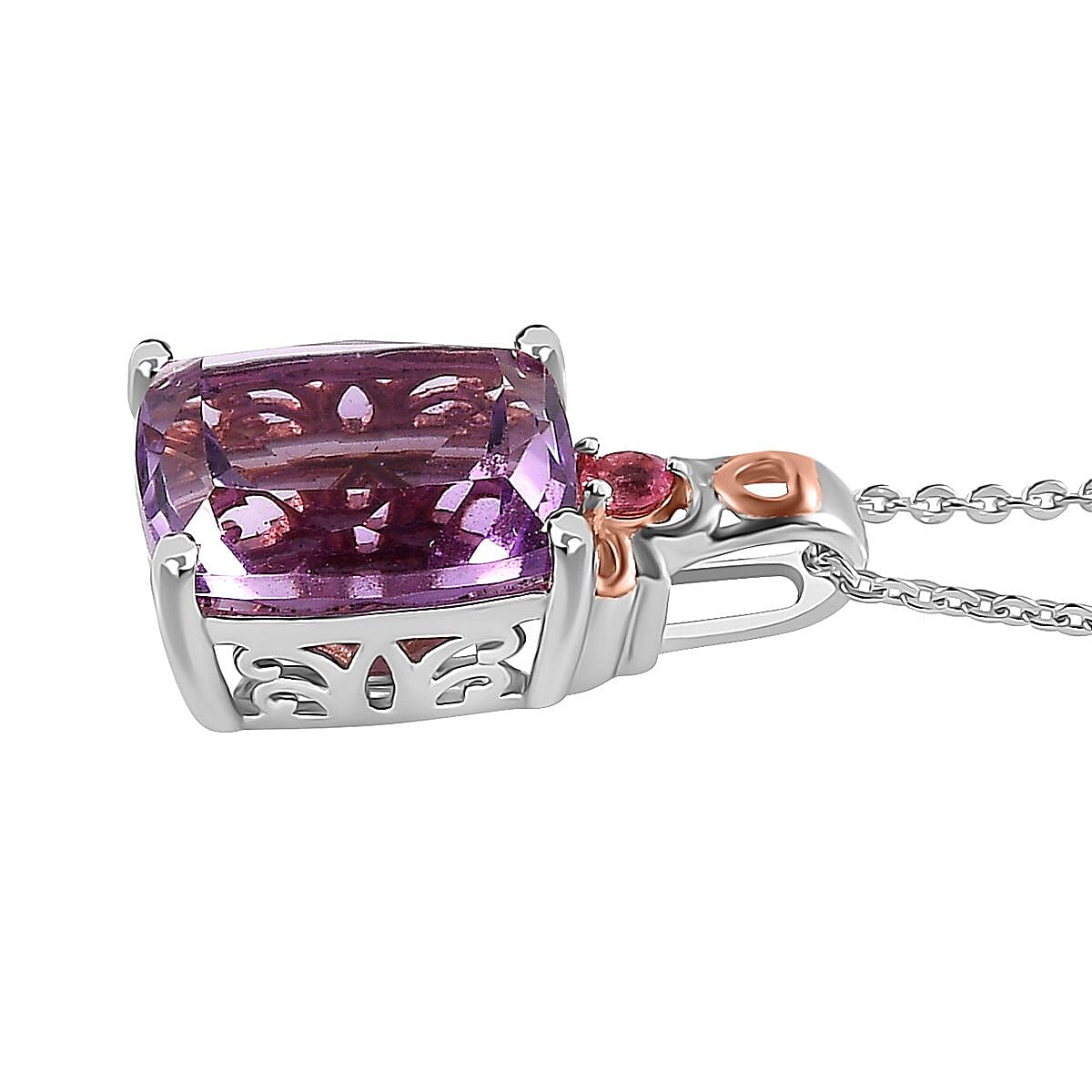 Premium Rose De France Amethyst, Morro Redondo Pink Tourmaline Ring (Size 6.0), Pendant Necklace (20 Inches) in Vermeil RG and Platinum Over Sterling Silver 11.00 ctw image number 7