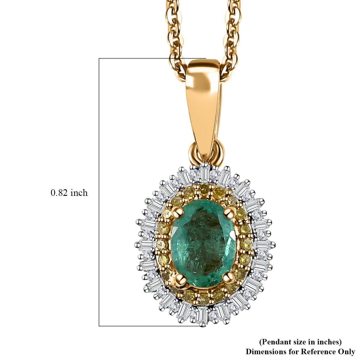 Kagem Zambian Emerald, Yellow and White Diamond Double Halo Pendant Necklace 20 Inches in Vermeil Yellow Gold Over Sterling Silver 1.00 ctw image number 6