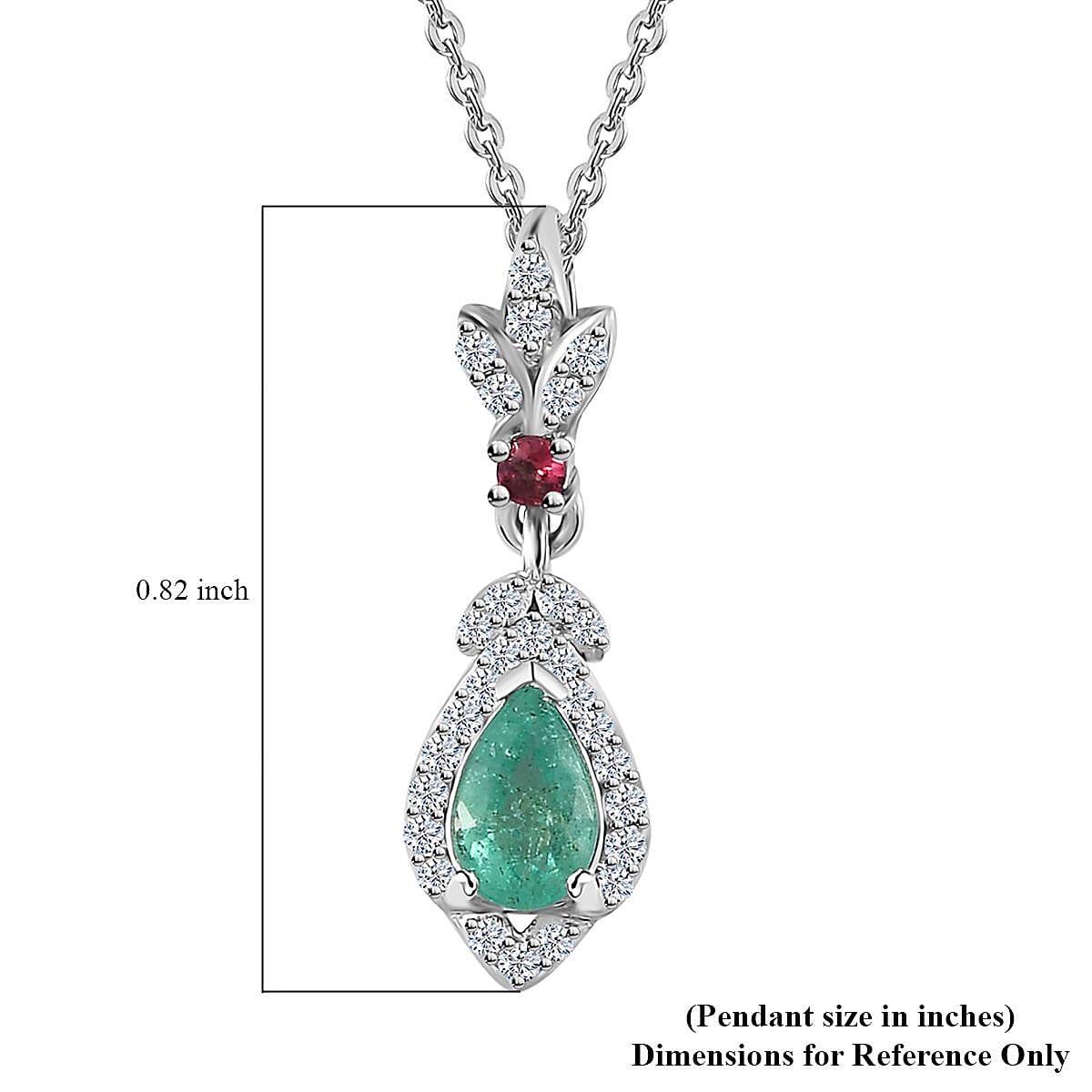 Kagem Zambian Emerald and Multi Gemstone Pendant Necklace 20 Inches in Platinum Over Sterling Silver 0.60 ctw