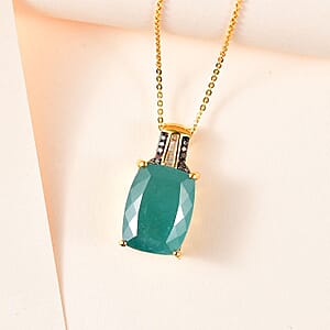 Premium Grandidierite (Cush), Natural Champagne and White Diamond Pendant Necklace 20 Inches in Vermeil Yellow Gold Over Sterling Silver 13.00 ctw
