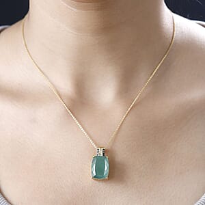 Premium Grandidierite (Cush), Natural Champagne and White Diamond Pendant Necklace 20 Inches in Vermeil Yellow Gold Over Sterling Silver 13.00 ctw