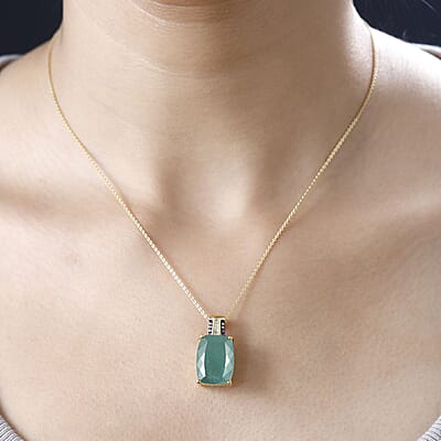 Premium Grandidierite (Cush), Natural Champagne and White Diamond Pendant Necklace 20 Inches in Vermeil Yellow Gold Over Sterling Silver 13.00 ctw
