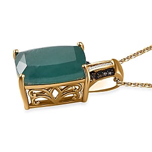 Premium Grandidierite (Cush), Natural Champagne and White Diamond Pendant Necklace 20 Inches in Vermeil Yellow Gold Over Sterling Silver 13.00 ctw