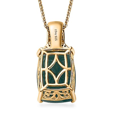 Premium Grandidierite (Cush), Natural Champagne and White Diamond Pendant Necklace 20 Inches in Vermeil Yellow Gold Over Sterling Silver 13.00 ctw
