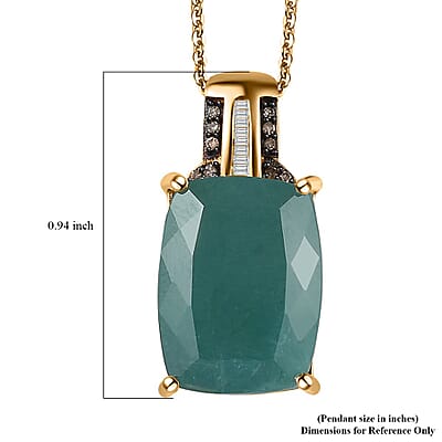 Premium Grandidierite (Cush), Natural Champagne and White Diamond Pendant Necklace 20 Inches in Vermeil Yellow Gold Over Sterling Silver 13.00 ctw