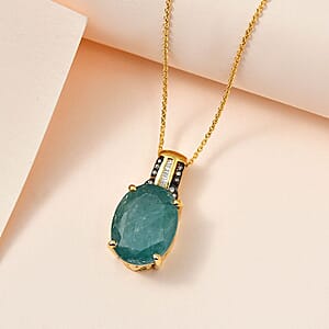 Premium Grandidierite, Natural Champagne and Diamond Pendant Necklace 20 Inches in Vermeil Yellow Gold Over Sterling Silver 10.40 ctw