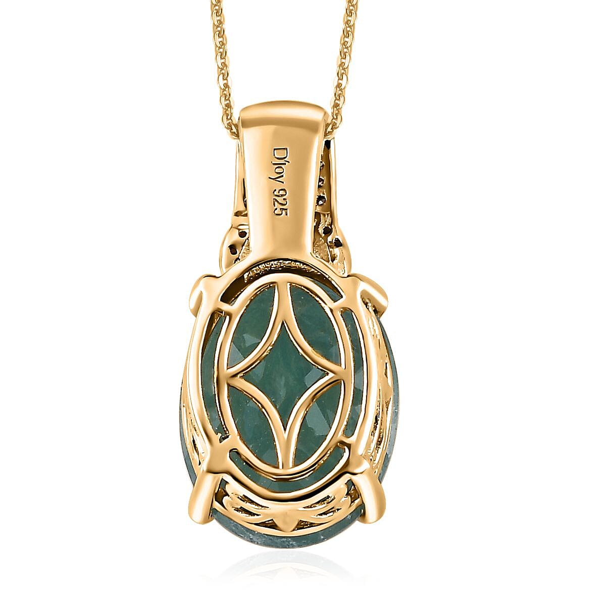 Premium Grandidierite, Natural Champagne and Diamond Pendant Necklace 20 Inches in Vermeil Yellow Gold Over Sterling Silver 10.40 ctw