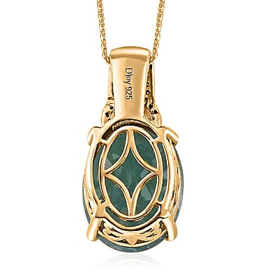 Premium Grandidierite, Natural Champagne and Diamond Pendant Necklace 20 Inches in Vermeil Yellow Gold Over Sterling Silver 10.40 ctw