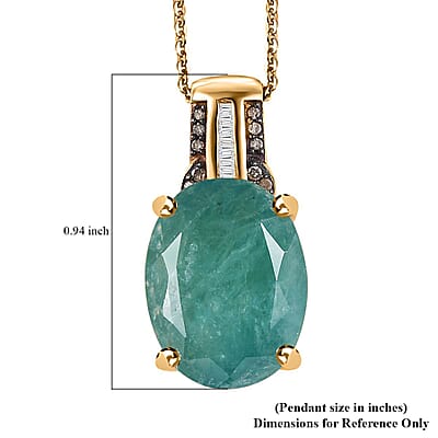 Premium Grandidierite, Natural Champagne and Diamond Pendant Necklace 20 Inches in Vermeil Yellow Gold Over Sterling Silver 10.40 ctw