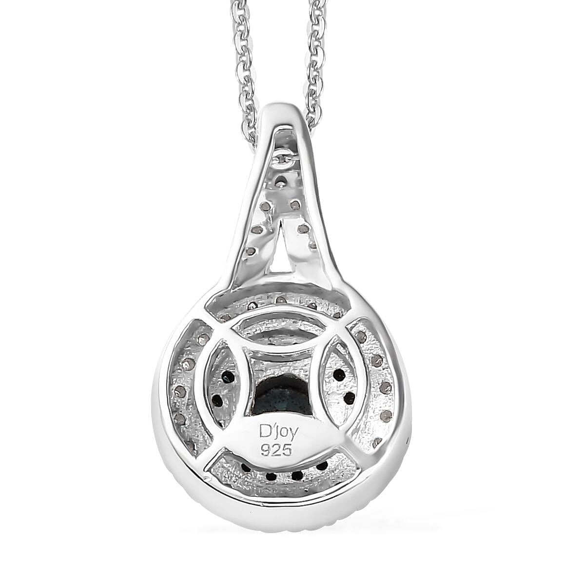 Venice Blue Diamond I2-I3 and White Diamond Double Halo Pendant Necklace 20 Inches in Platinum Over Sterling Silver 0.75 ctw