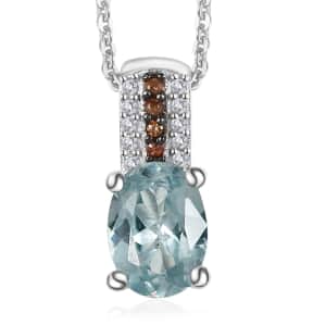 Aqua Kyanite, White and Brown Zircon Pendant Necklace 20 Inches in Platinum Over Sterling Silver 1.00 ctw