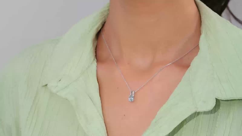 Aqua Kyanite, White and Brown Zircon Pendant Necklace 20 Inches in Platinum Over Sterling Silver 1.00 ctw