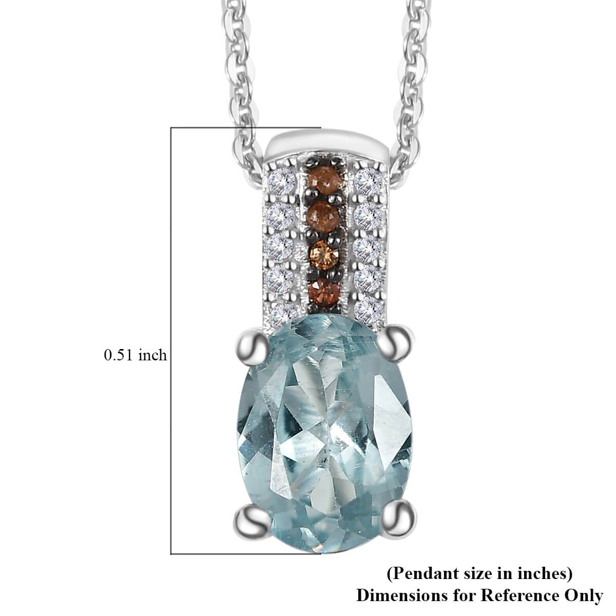 Aqua Kyanite, White and Brown Zircon Pendant Necklace 20 Inches in Platinum Over Sterling Silver 1.00 ctw image number 6