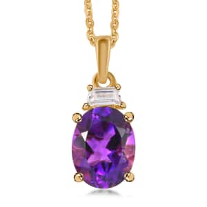 AAA Moroccan Amethyst and Moissanite Pendant Necklace 20 Inches in Vermeil Yellow Gold Over Sterling Silver 2.20 ctw