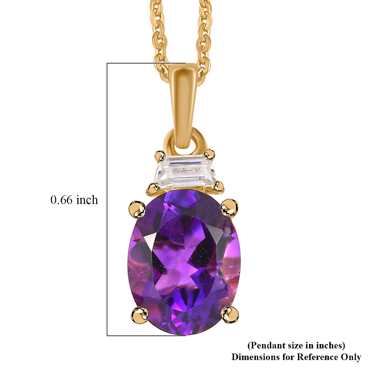 AAA Moroccan Amethyst and Moissanite Pendant Necklace 20 Inches in Vermeil Yellow Gold Over Sterling Silver 2.20 ctw