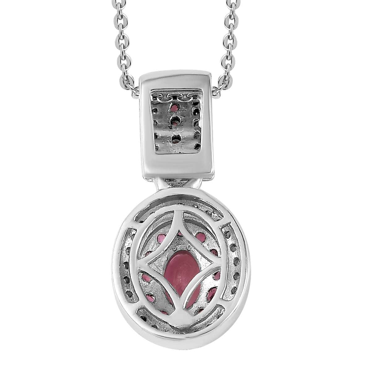 Ouro Fino Rubellite and Moissanite Double Halo Pendant Necklace 20 Inches in Platinum Over Sterling Silver 1.10 ctw image number 4