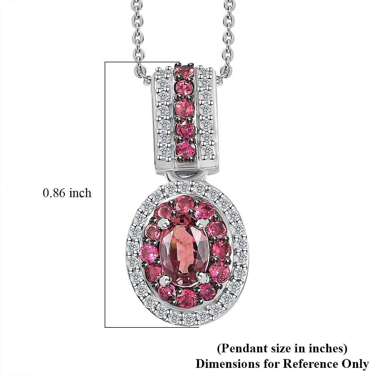 Ouro Fino Rubellite and Moissanite Double Halo Pendant Necklace 20 Inches in Platinum Over Sterling Silver 1.10 ctw