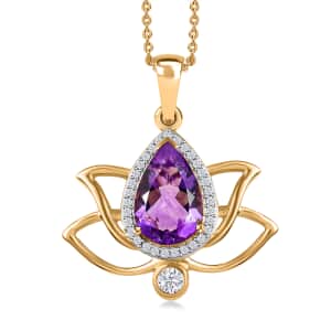 Mother's Day Gift Moroccan Amethyst and Moissanite Lotus Flower Pendant Necklace 20 Inches in Vermeil Yellow Gold Over Sterling Silver 3.15 ctw