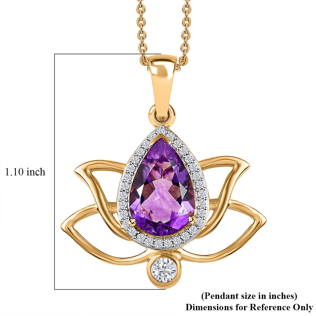 Moroccan Amethyst and Moissanite Lotus Flower Pendant Necklace 20 Inches in Vermeil Yellow Gold Over Sterling Silver 3.15 ctw