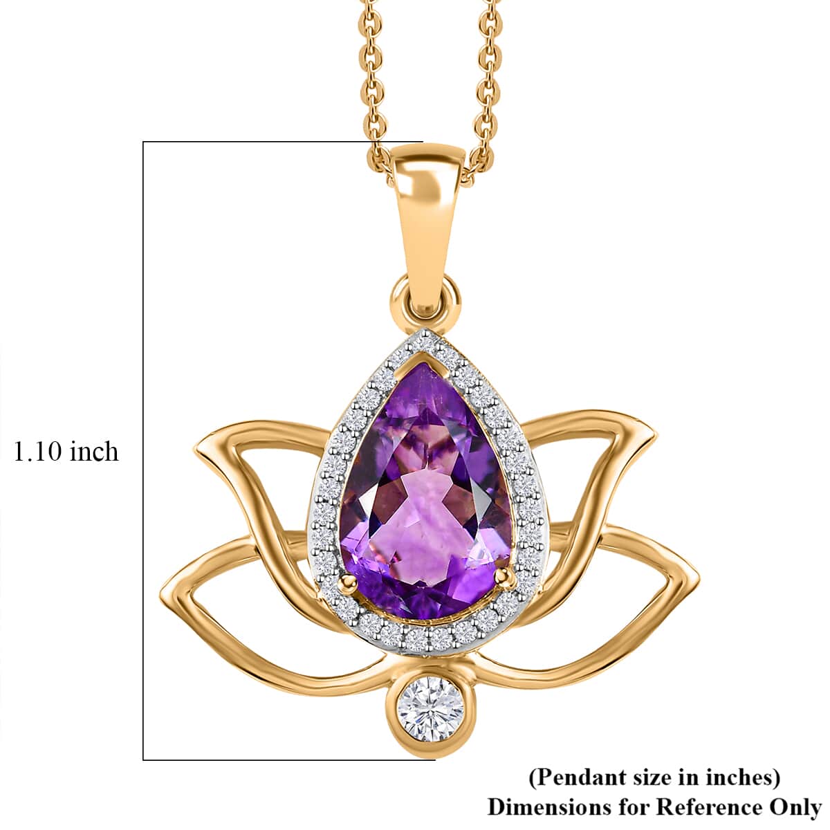 Mother's Day Gift Moroccan Amethyst and Moissanite Lotus Flower Pendant Necklace 20 Inches in Vermeil Yellow Gold Over Sterling Silver 3.15 ctw image number 5