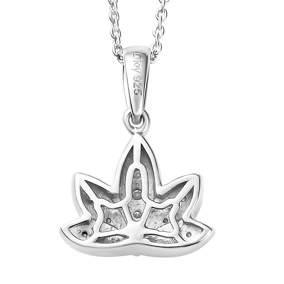 Moissanite Lotus Pendant Necklace 20 Inches in Platinum Over Sterling Silver 0.20 ctw