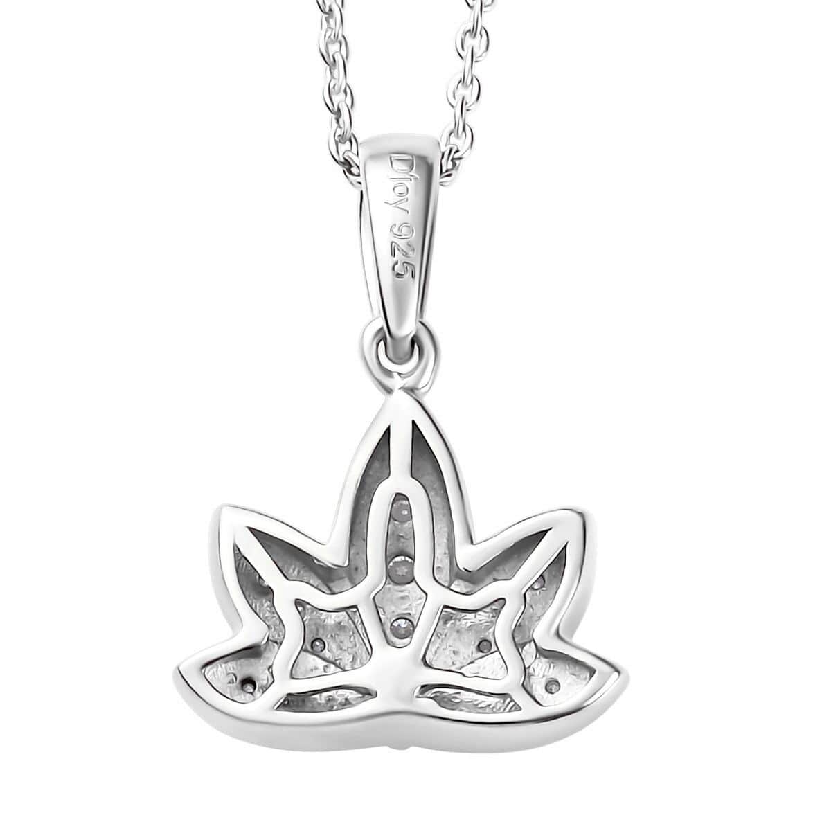 Moissanite Lotus Pendant Necklace 20 Inches in Platinum Over Sterling Silver 0.20 ctw image number 4