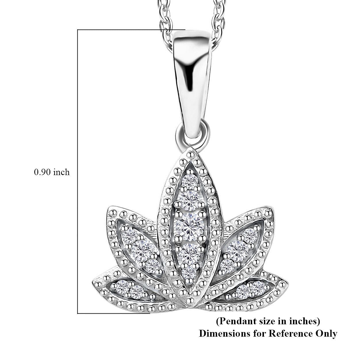 Moissanite Lotus Pendant Necklace 20 Inches in Platinum Over Sterling Silver 0.20 ctw