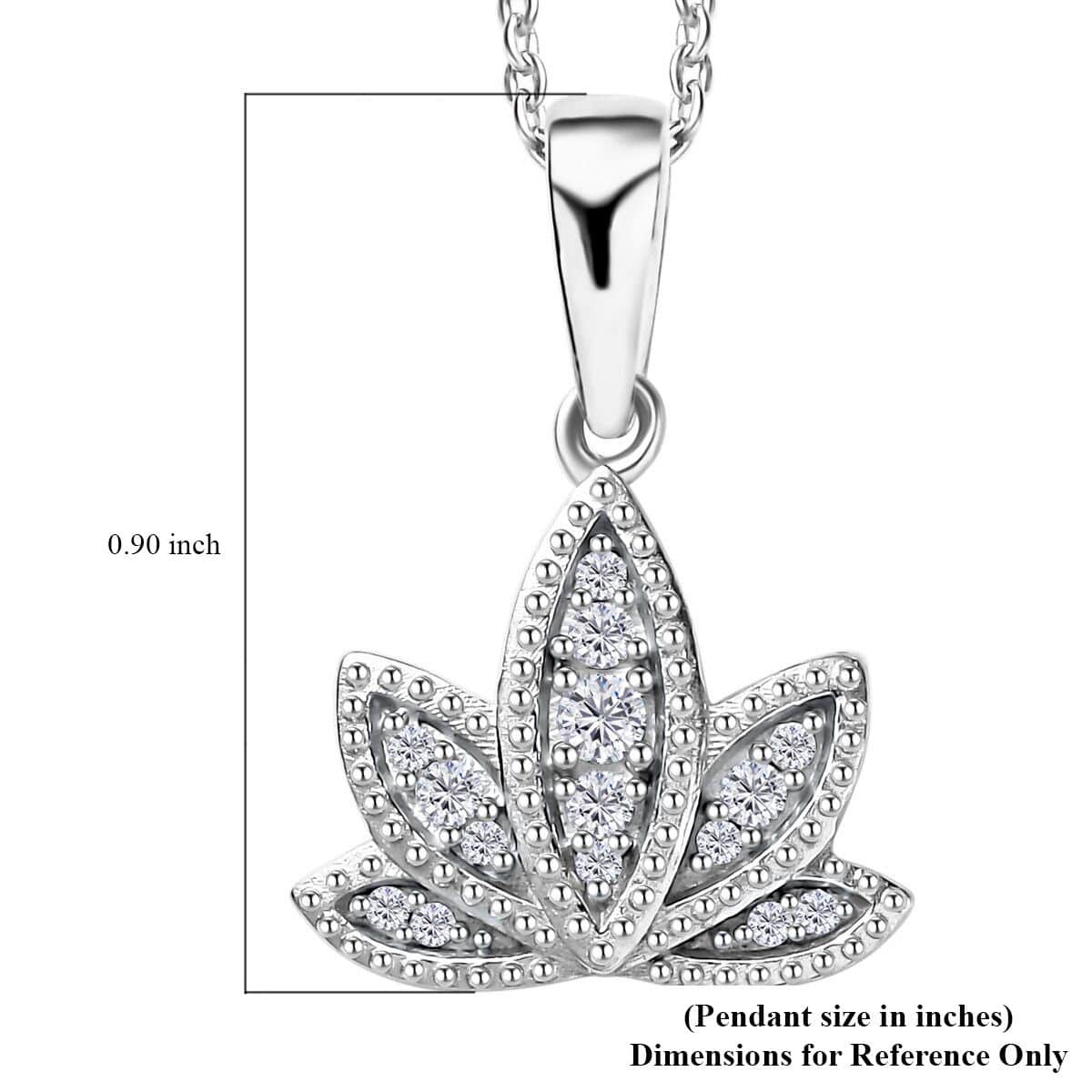 Moissanite Lotus Pendant Necklace 20 Inches in Platinum Over Sterling Silver 0.20 ctw image number 5