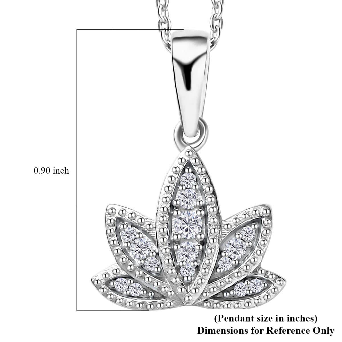 Mother’s Day Gift Moissanite Lotus Pendant Necklace 20 Inches in Platinum Over Sterling Silver 0.20 ctw image number 5