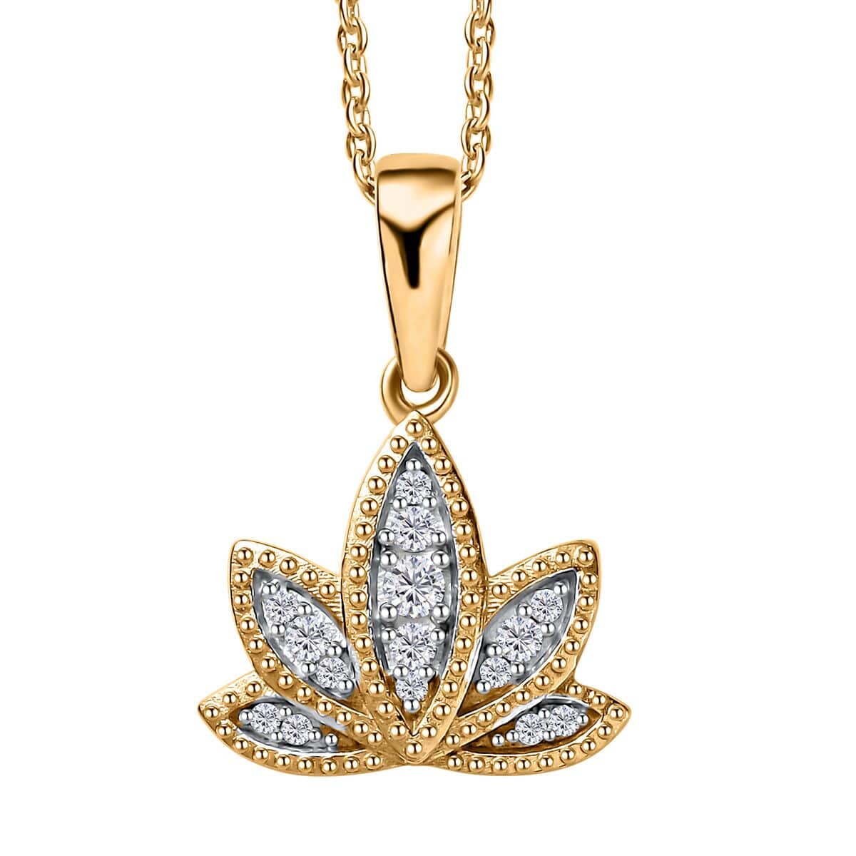 Moissanite Lotus Flower Pendant Necklace 20 Inches in Vermeil Yellow Gold Over Sterling Silver 0.20 ctw image number 0