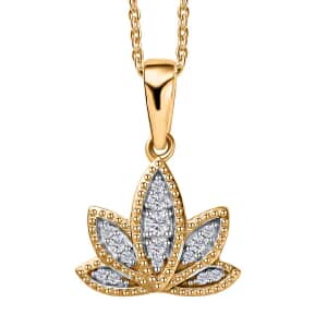 Moissanite Lotus Flower Pendant Necklace 20 Inches in Vermeil Yellow Gold Over Sterling Silver 0.20 ctw
