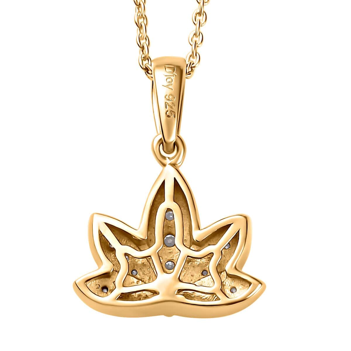 Moissanite Lotus Flower Pendant Necklace 20 Inches in Vermeil Yellow Gold Over Sterling Silver 0.20 ctw image number 4