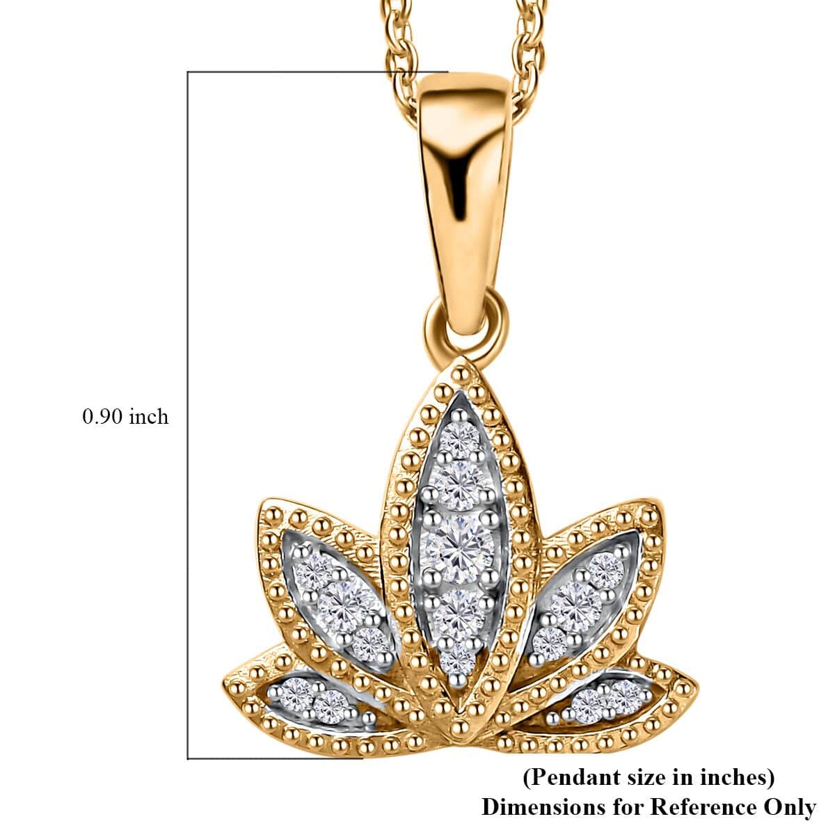 Moissanite Lotus Flower Pendant Necklace 20 Inches in Vermeil Yellow Gold Over Sterling Silver 0.20 ctw image number 5