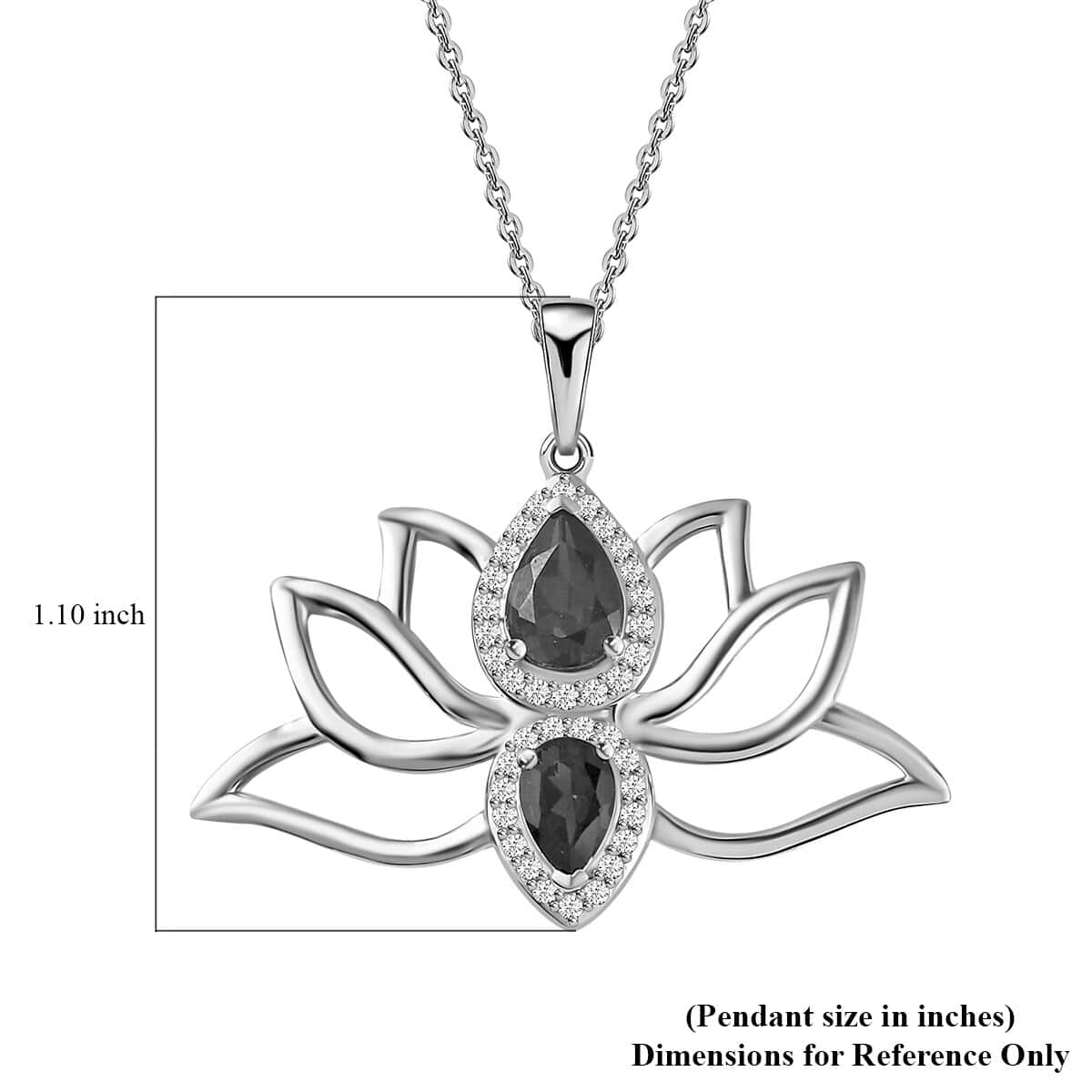 Orissa Rhodolite Garnet and Moissanite Lotus Flower Pendant Necklace 20 Inches in Platinum Over Sterling Silver 1.65 ctw image number 6