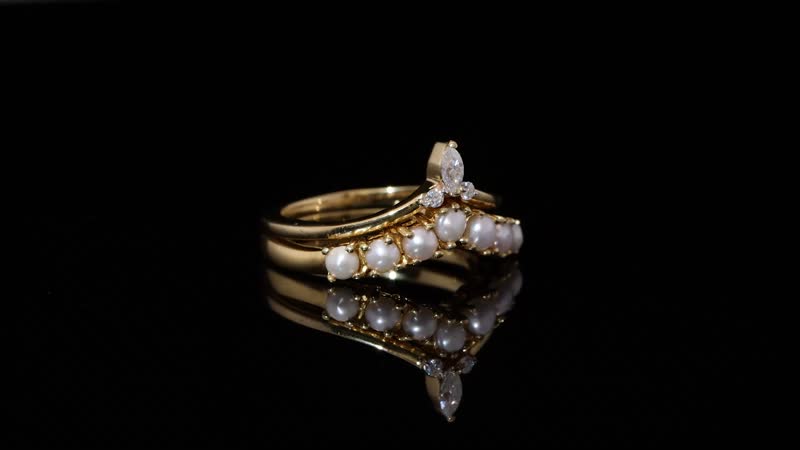 Freshwater Pearl, Moissanite Stackable Ring in Vermeil YG Over Sterling Silver (Size 10.0) 0.10 ctw