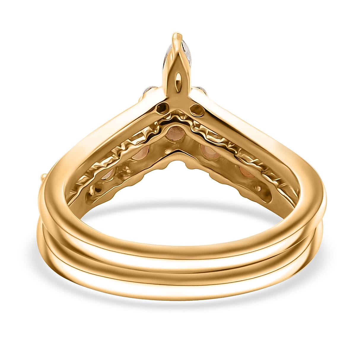 Freshwater Pearl and Moissanite 0.10 ctw Set of 2 Stackable Ring in Vermeil Yellow Gold Over Sterling Silver (Size 10.0)