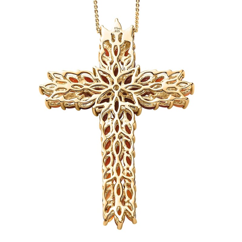 Shade of Fire Opal Floral Cross Pendant Necklace 20 Inches in Vermeil Yellow Gold Over Sterling Silver 5.15 ctw
