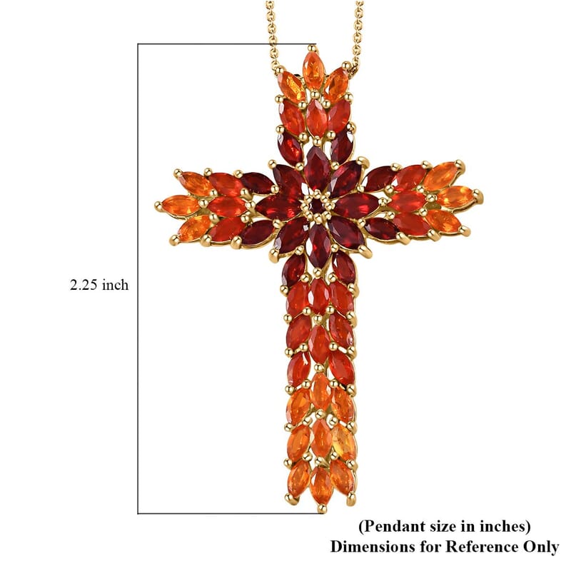 Shade of Fire Opal Floral Cross Pendant Necklace 20 Inches in Vermeil Yellow Gold Over Sterling Silver 5.15 ctw