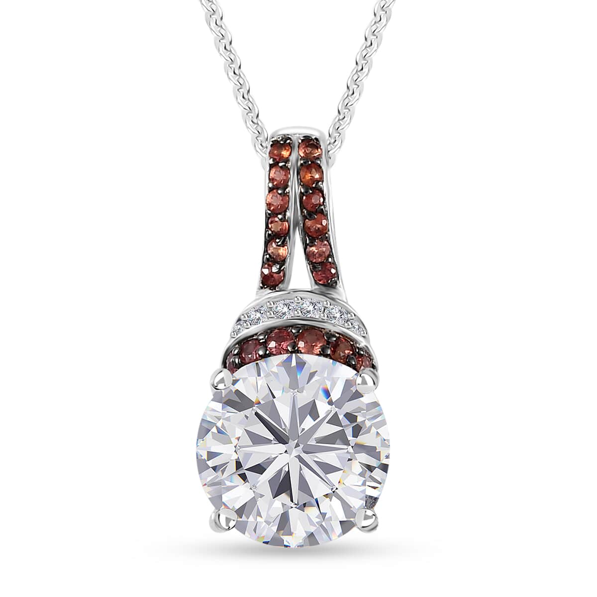 TLV Moissanite (Rnd 10 mm), Red Sapphire Pendant Necklace (20 Inches) in Platinum Over Sterling Silver 4.50 ctw image number 0