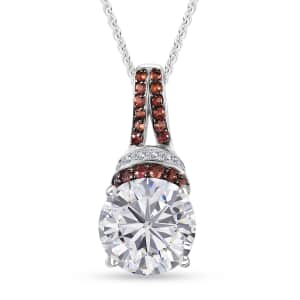 Moissanite and Red Sapphire Pendant Necklace 20 Inches in Platinum Over Sterling Silver 4.50 ctw